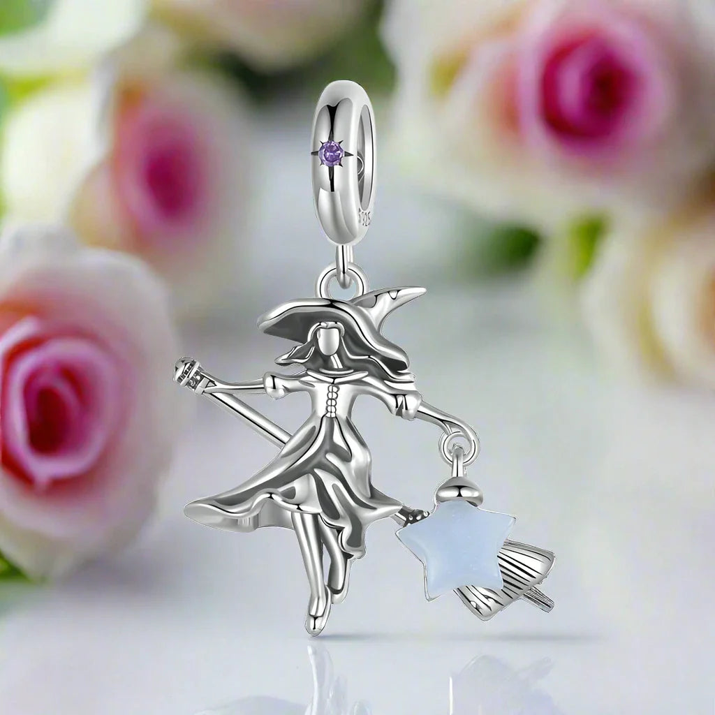 Luminous Elf Witch Riding in Witch Broom Charm