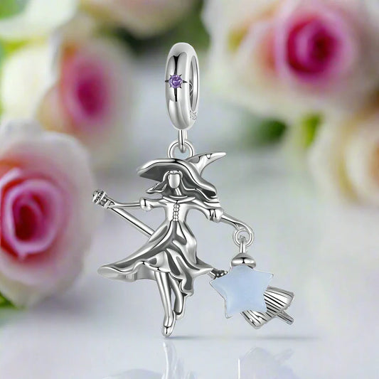 Luminous Elf Witch Riding in Witch Broom Charm
