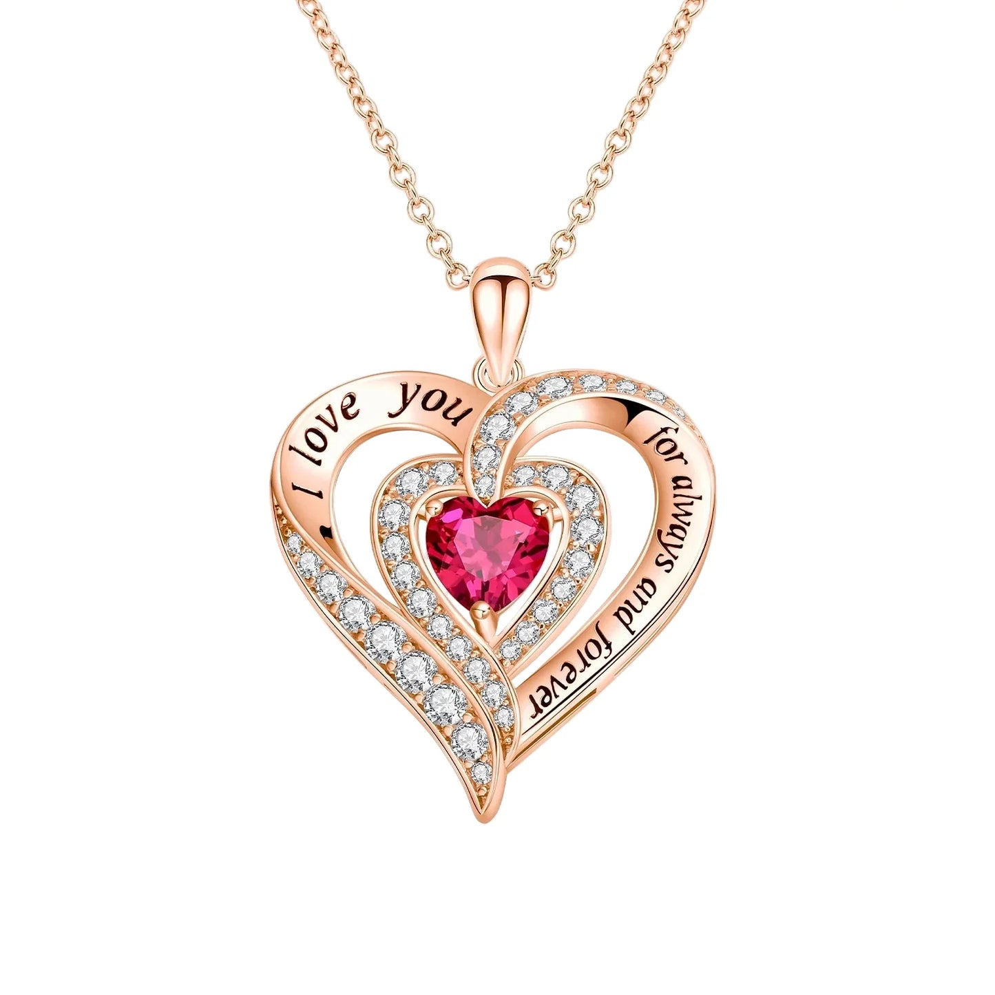 Heart-cut Gemstone I Love You Engraved Heart-shaped Necklace