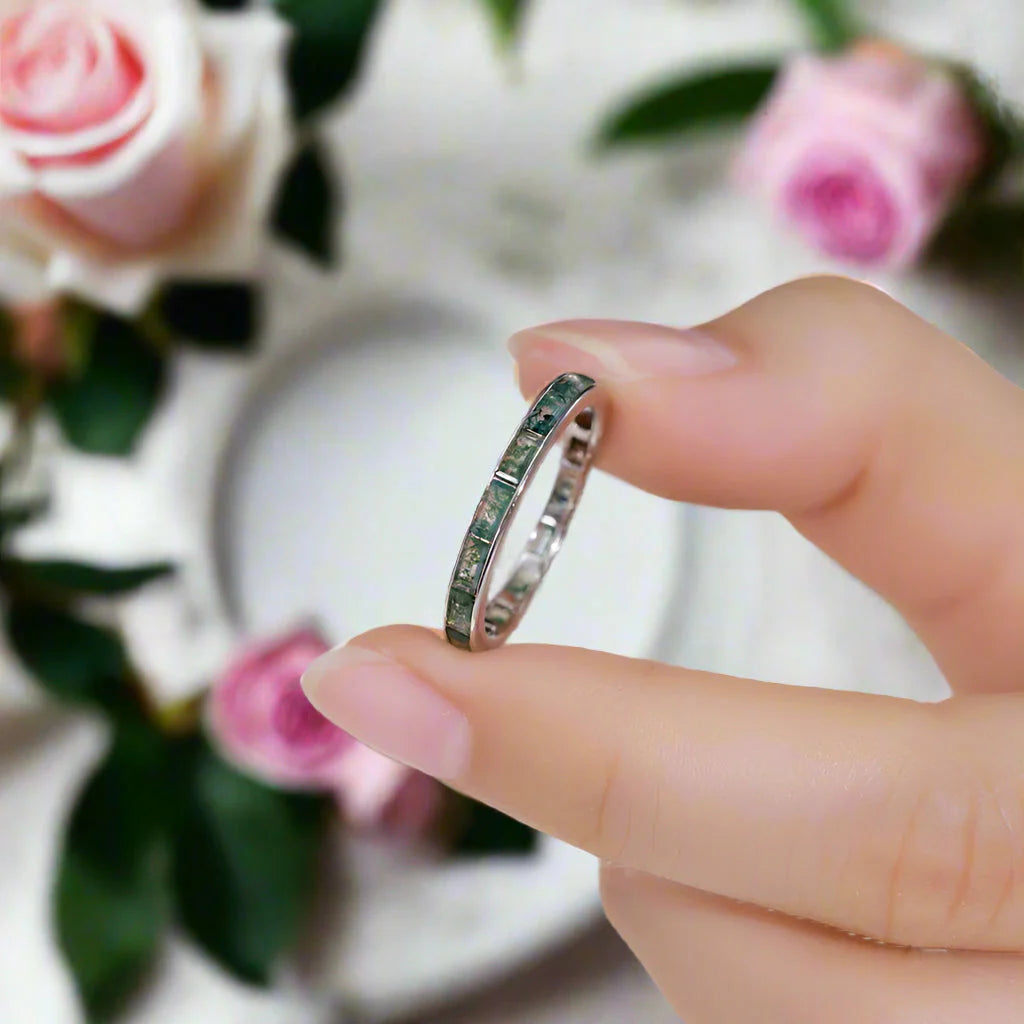 2*4mm Natural Moss Agate Wedding Band