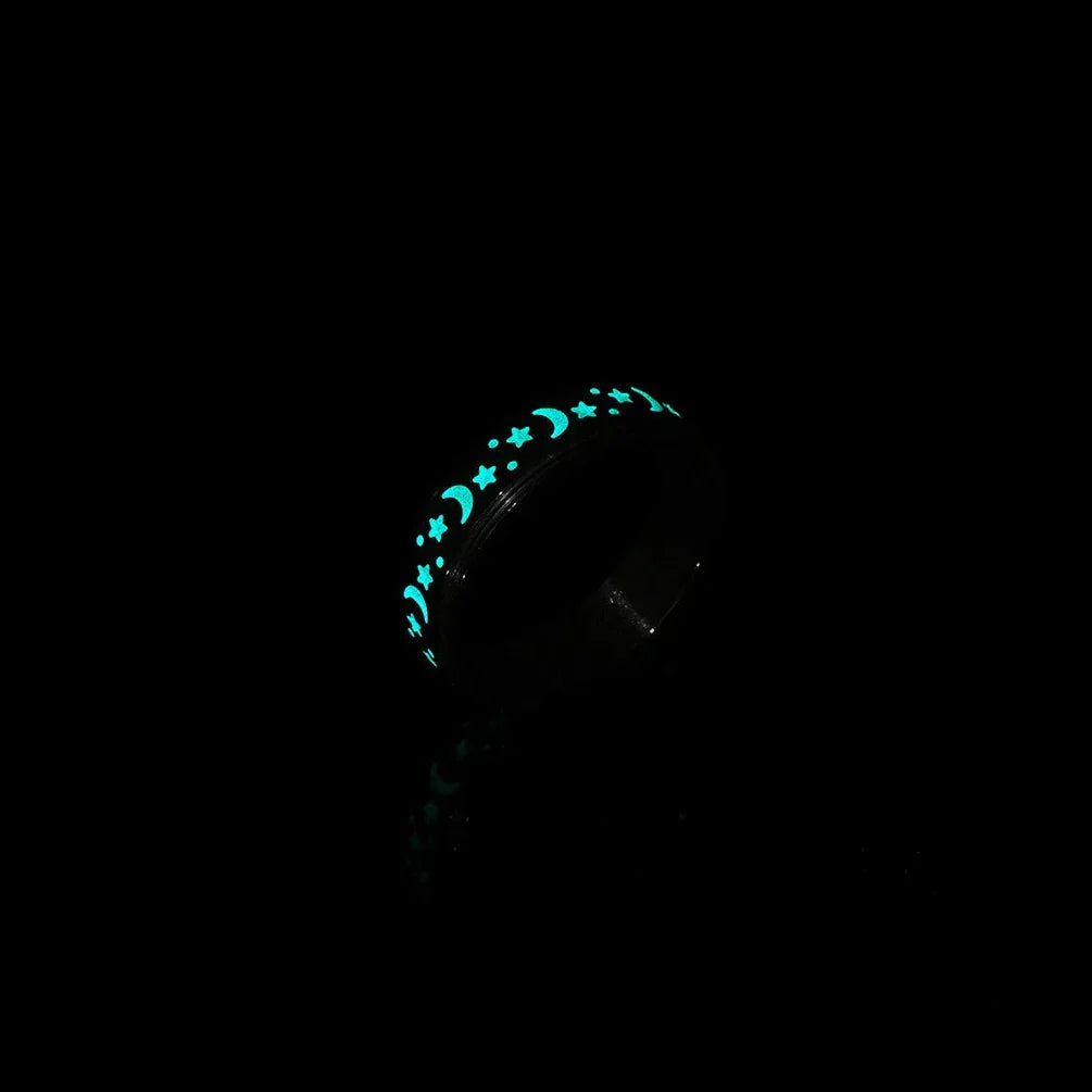 Star and Moon Titanium Steel Rotatable Luminous Ring