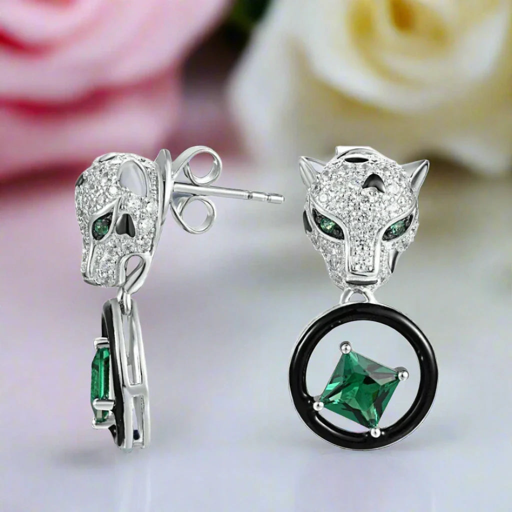 Leopard Head and Green Spinel Earrings