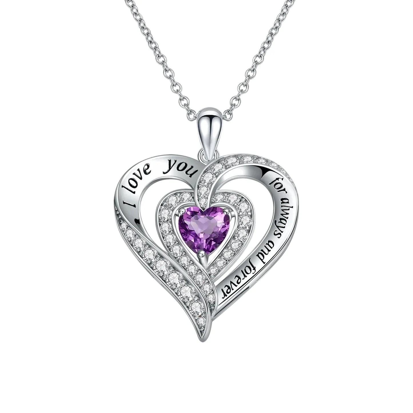Heart-cut Gemstone I Love You Engraved Heart-shaped Necklace