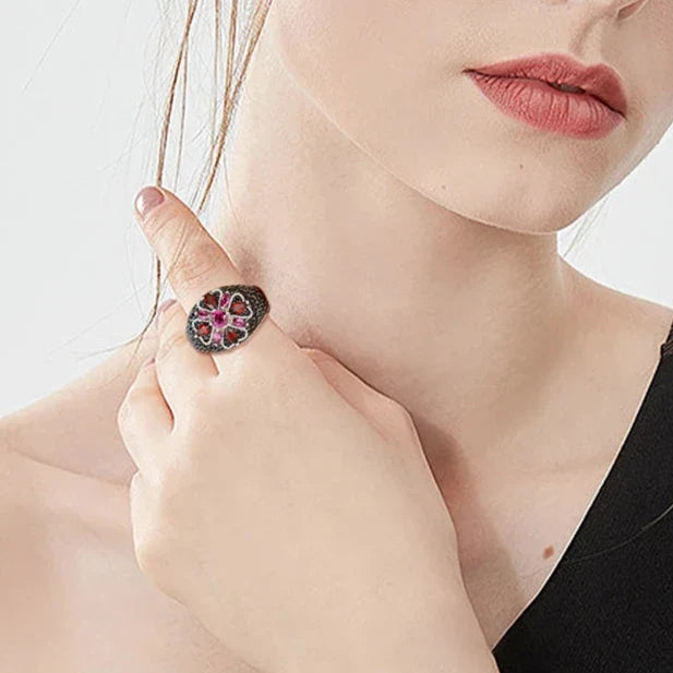 Marquise-cut Natural Rhodolite Garnet Bohemian Ring