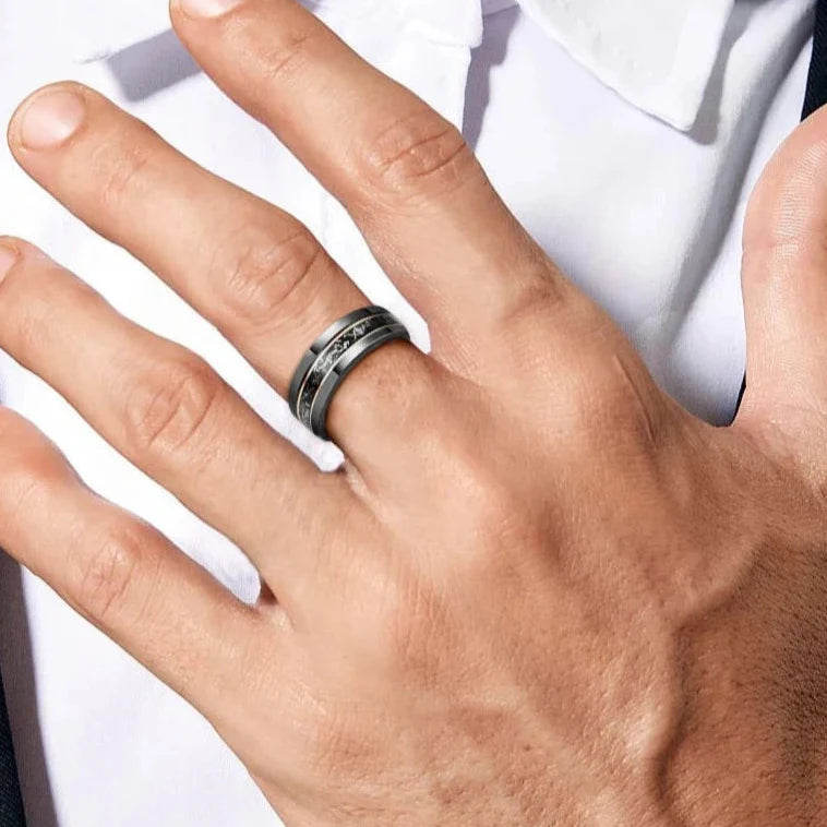 Black Meteorite Tungsten Carbide Men's Ring