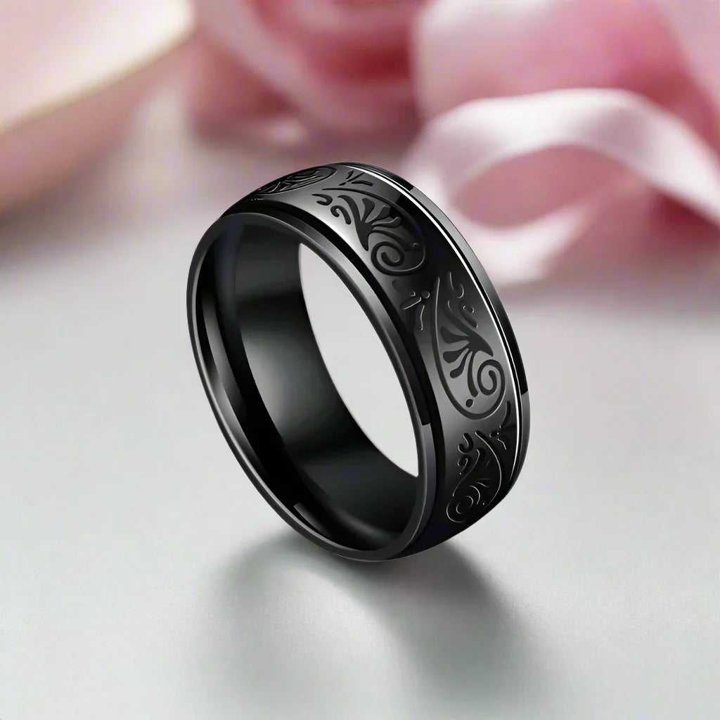 Simple Black Domed Hip-hop Ring Band