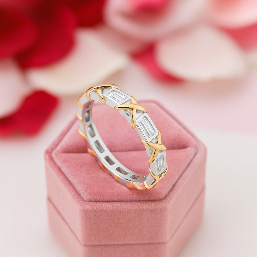 Sparkling Emerald-cut Diamond Two-Tone Engagement Ring
