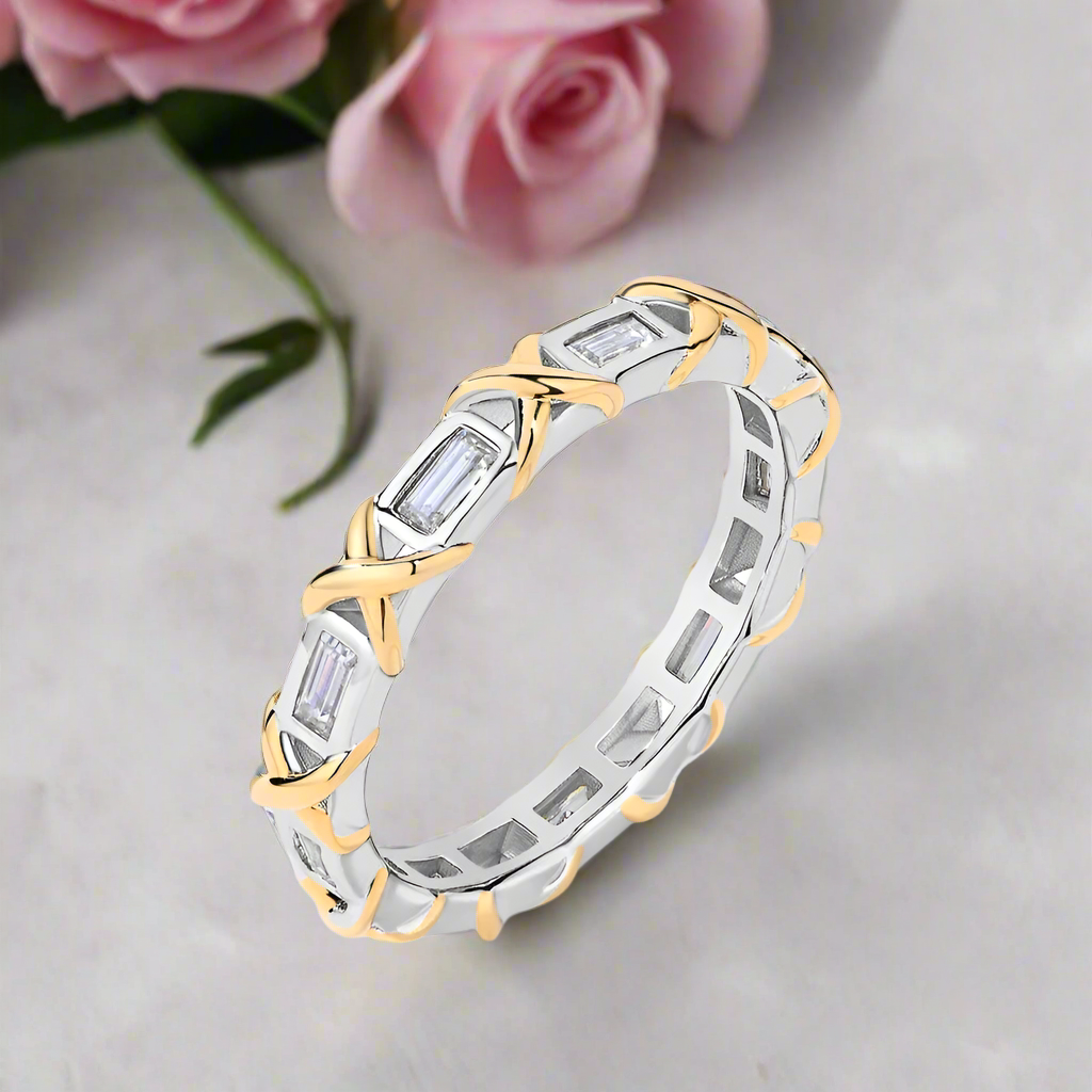 Sparkling Emerald-cut Diamond Two-Tone Engagement Ring