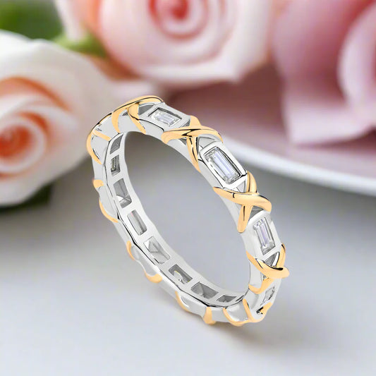 Sparkling Emerald-cut Diamond Two-Tone Engagement Ring
