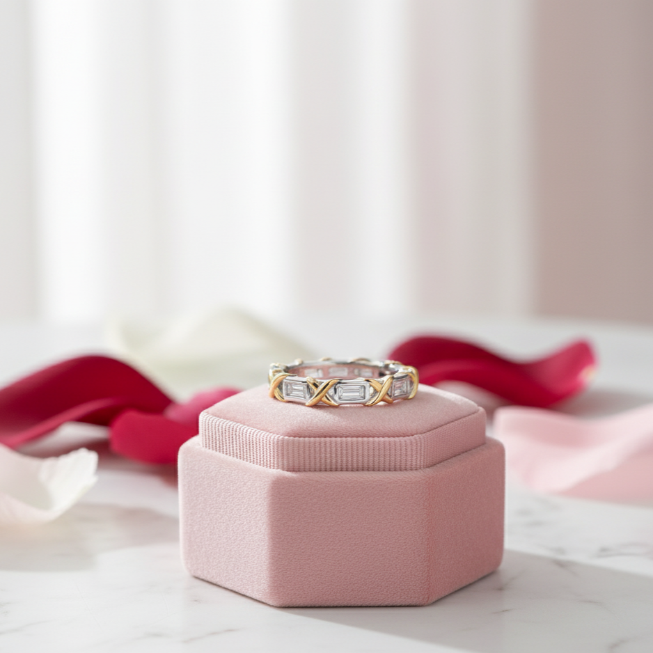 Sparkling Emerald-cut Diamond Two-Tone Engagement Ring