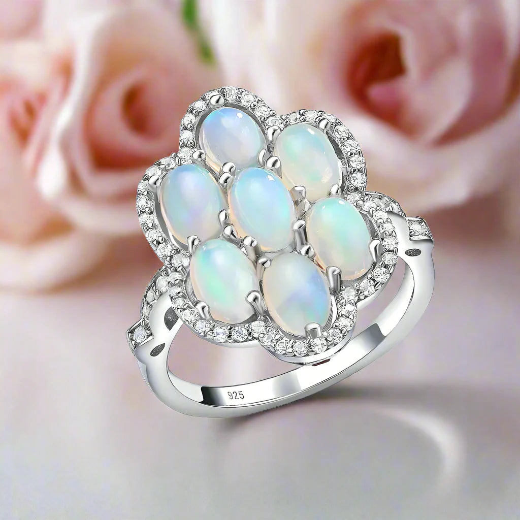 Sparkling Opal Gemstone Halo Ring