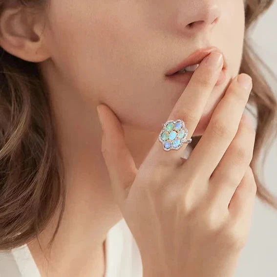 Sparkling Opal Gemstone Halo Ring