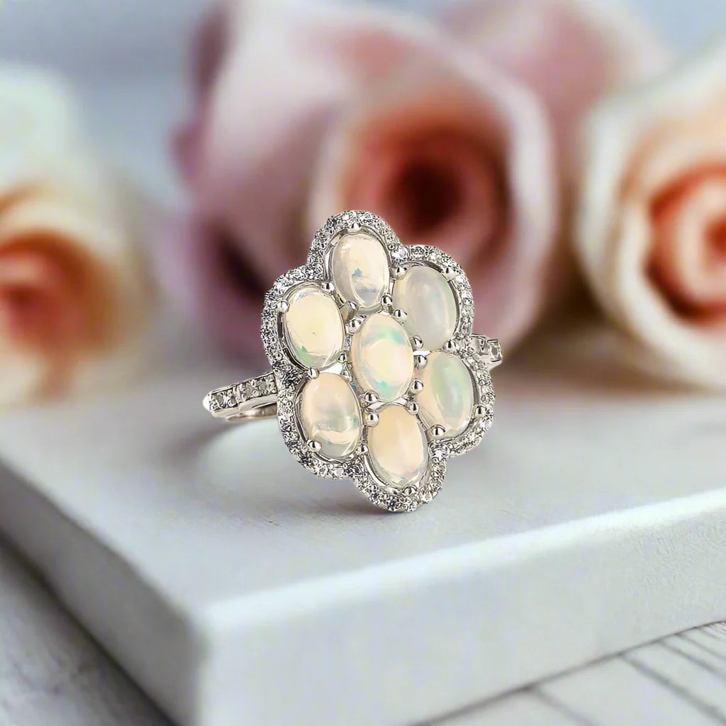Sparkling Opal Gemstone Halo Ring