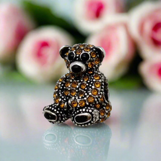 Teddy Bear with Brown Diamond Charm Pendant