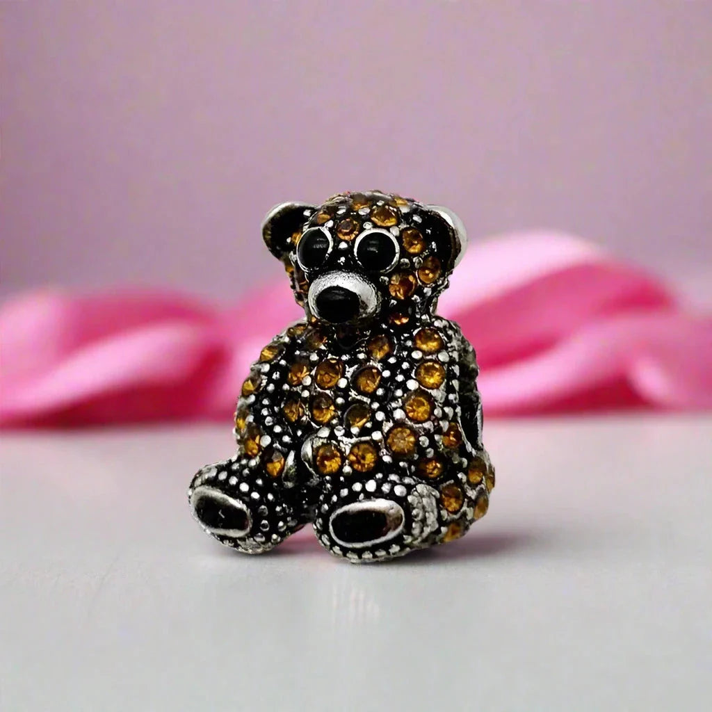 Teddy Bear with Brown Diamond Charm Pendant