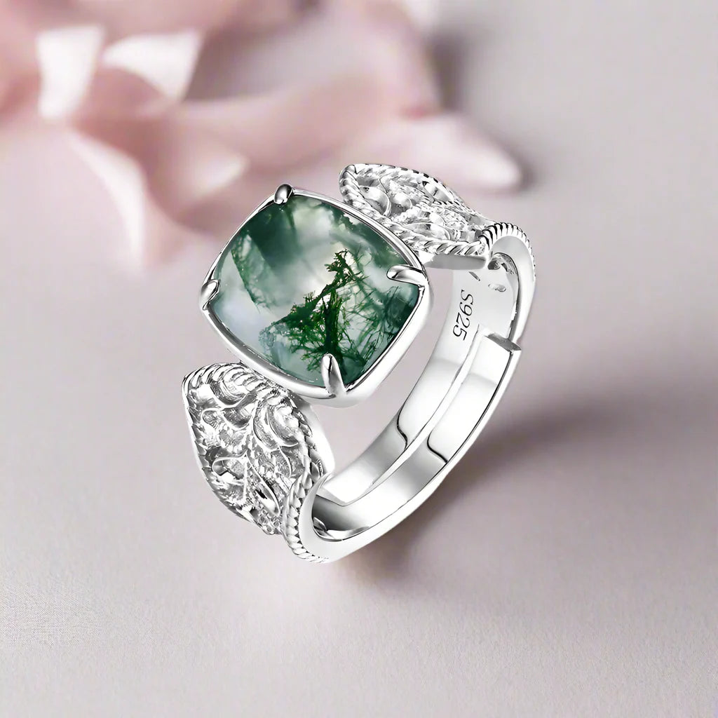 Unique Natural Moss Agate Jewelry Set