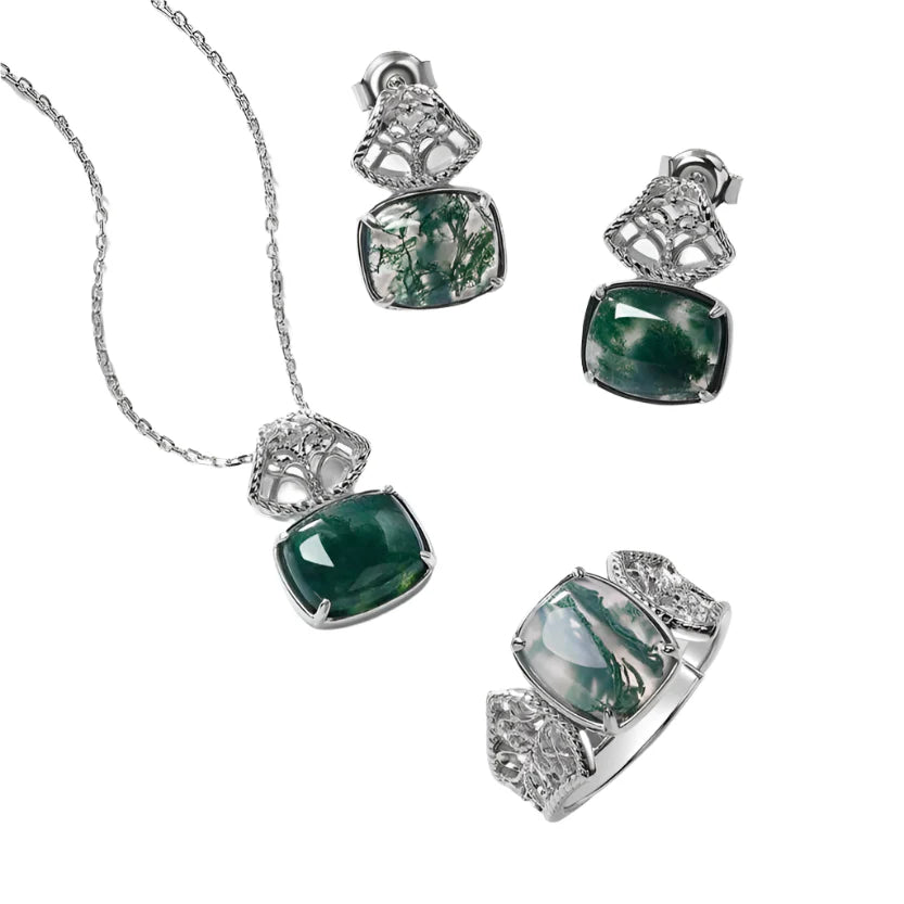 Unique Natural Moss Agate Jewelry Set