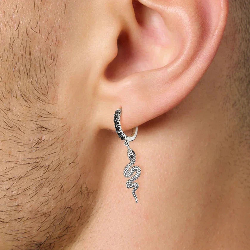 Vintage Black Diamonds Sword and Snake Hoop Earrings