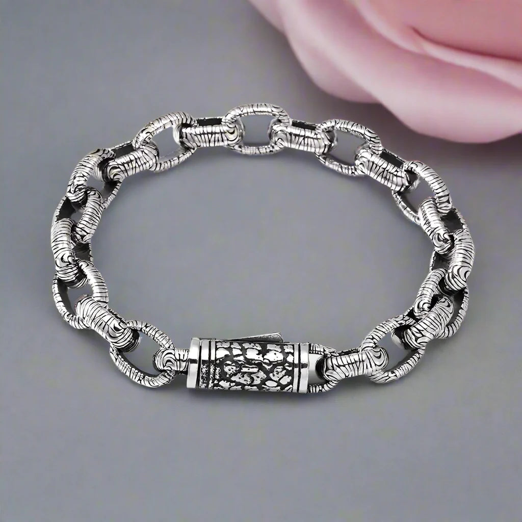 Vintage Bold Stone Chain Pattern Bracelet