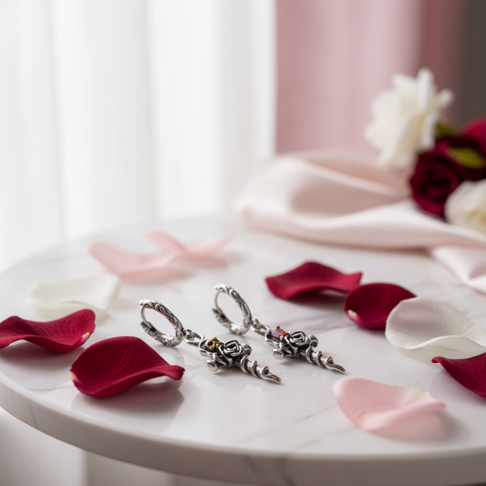Vintage Gold Skull Rose Earrings