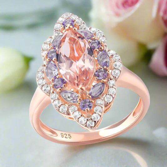 Vintage Marquise-cut Morganite Halo Engagement Ring