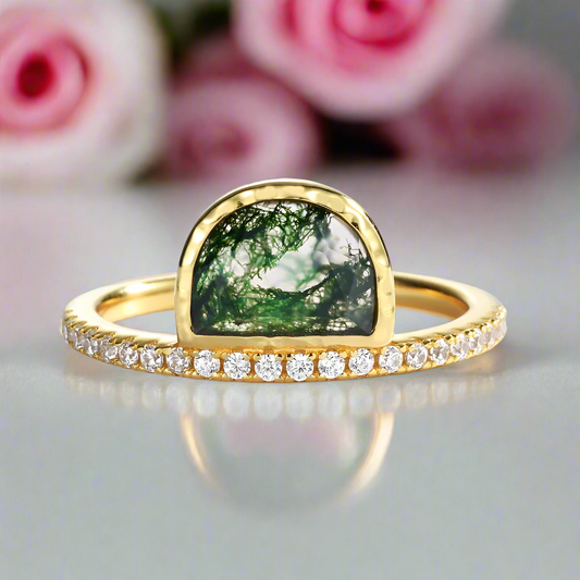 Vintage Natural Moss Agate Engagement Ring