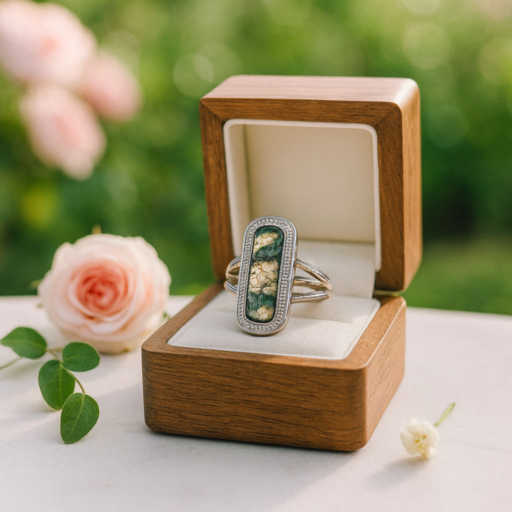 Vintage Oval Cut Moss Agate Promise Ring