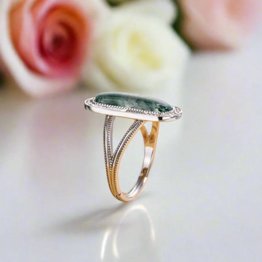 Vintage Oval Cut Moss Agate Promise Ring