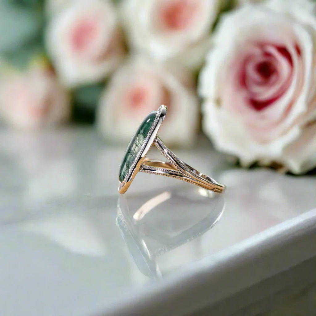 Vintage Oval Cut Moss Agate Promise Ring