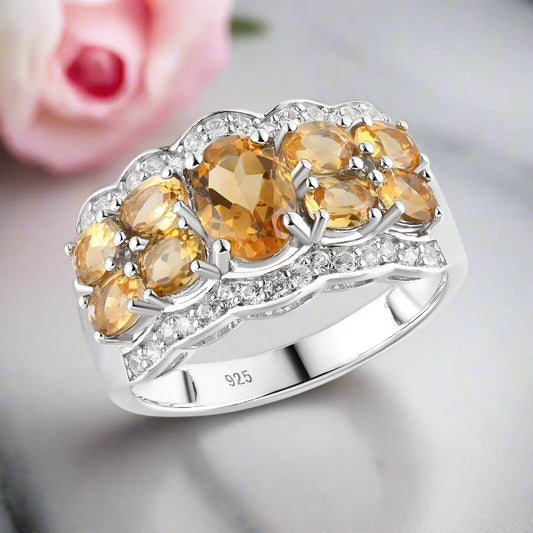 Vintage Style Oval Cut Create Citrine Gemstone Halo Ring