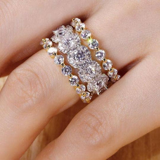 2 Tone 5.0ct Round Cut 3PC Wedding Band Set