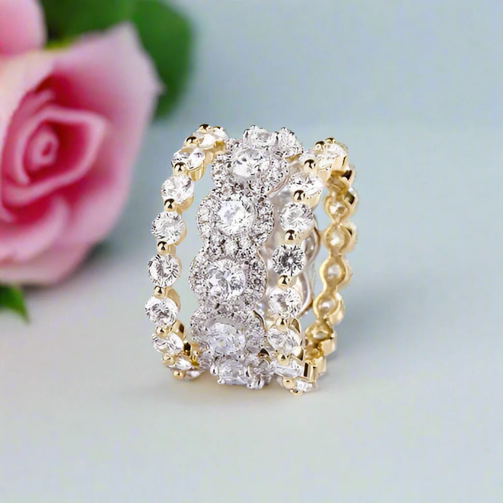 2 Tone 5.0ct Round Cut 3PC Wedding Band Set
