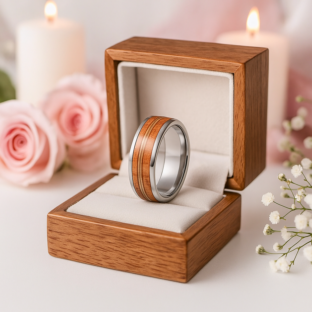 Wood & Guitar String Tungsten Men's Wedding Band