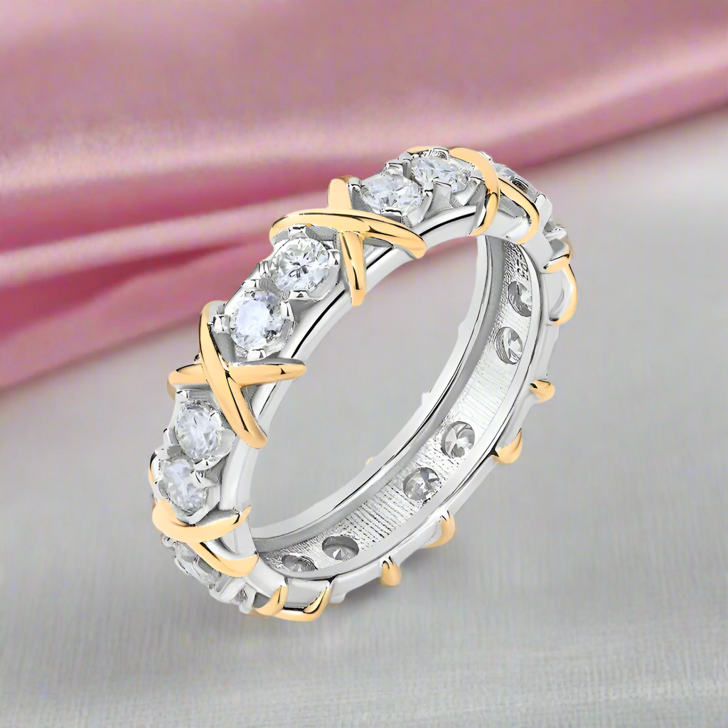 Yellow Gold X Diamond Two-Tone Wedding Band