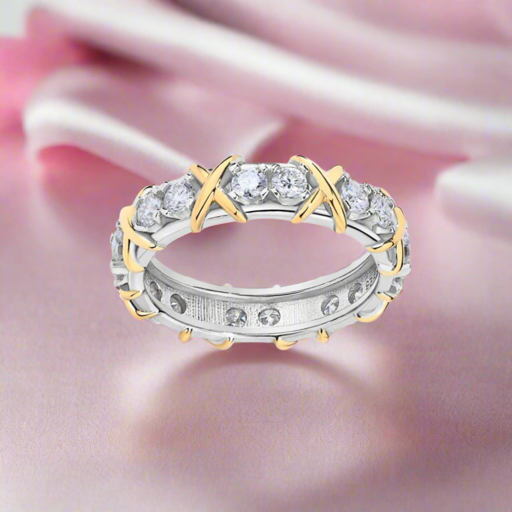 Yellow Gold X Diamond Two-Tone Wedding Band