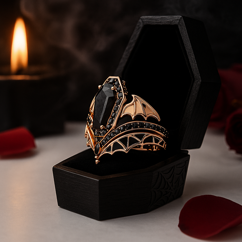 Wings of Eternity- Coffin Cut Diamond Bat Wings Wedding Rings