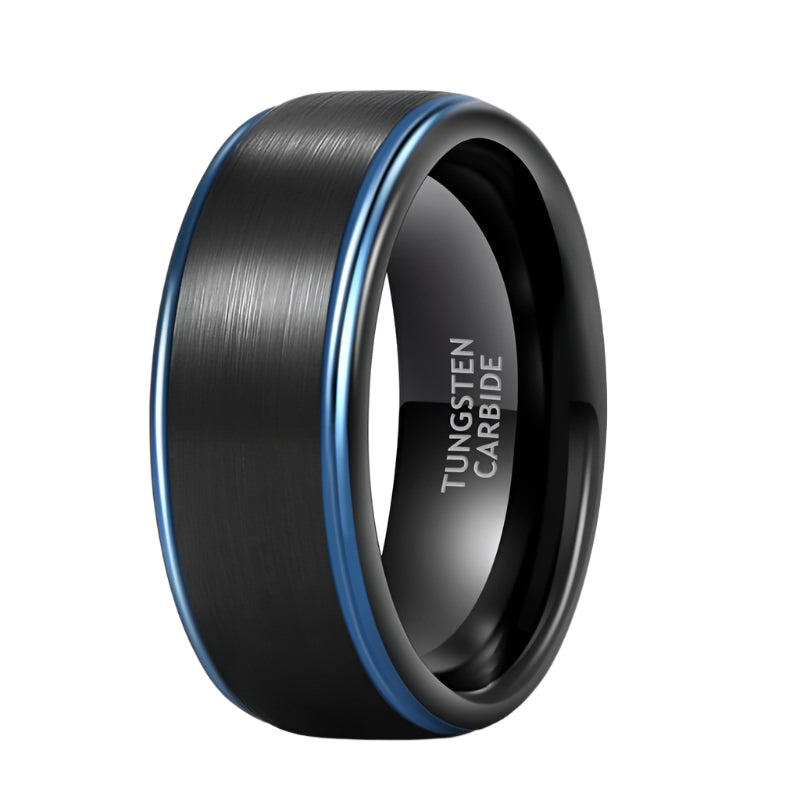 Black Tungsten Men's Wedding Band with Blue Line