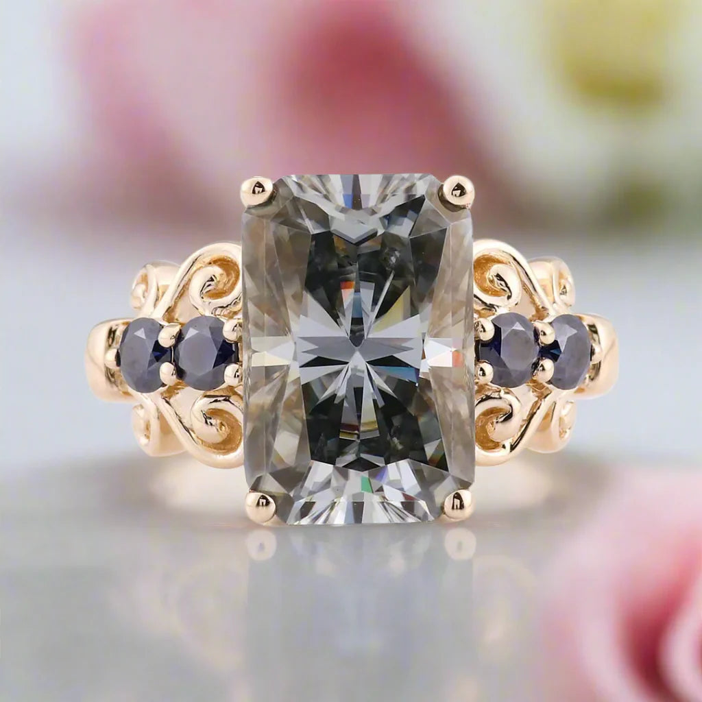 5.5ct Gray Certified Moissanite Engagement Ring