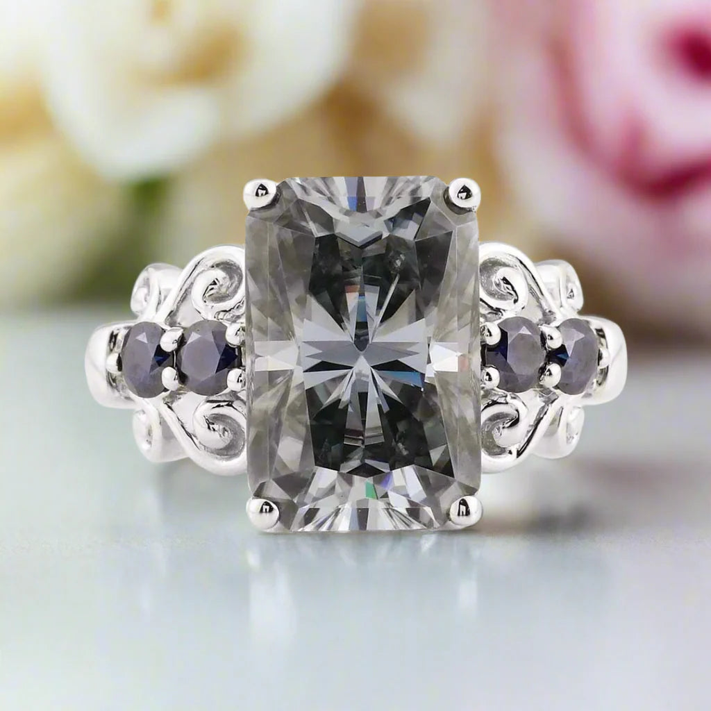 5.5ct Gray Certified Moissanite Engagement Ring