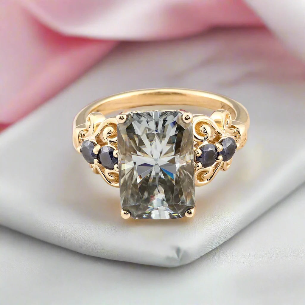 5.5ct Gray Certified Moissanite Engagement Ring