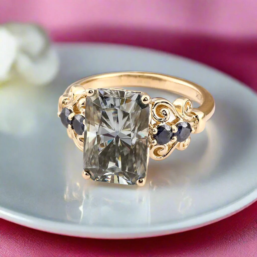 5.5ct Gray Certified Moissanite Engagement Ring
