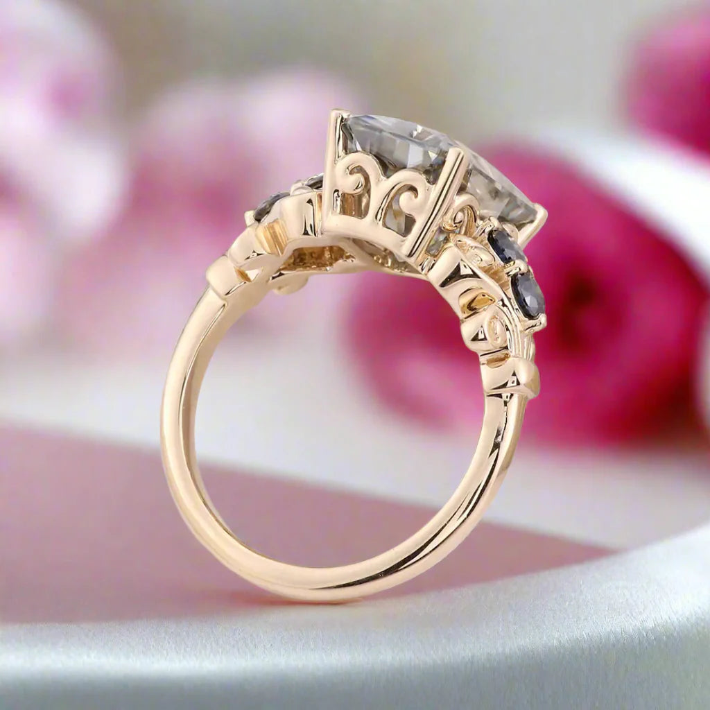 5.5ct Gray Certified Moissanite Engagement Ring