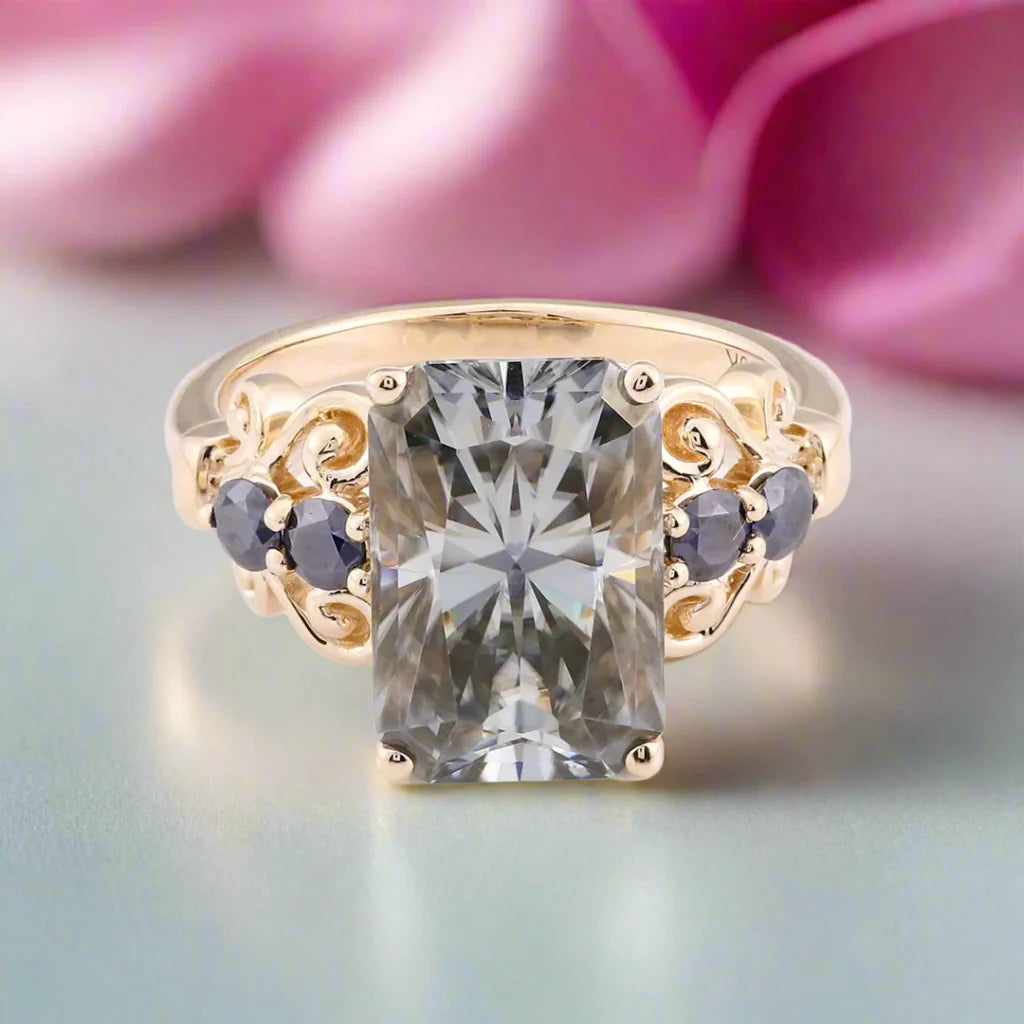 5.5ct Gray Certified Moissanite Engagement Ring