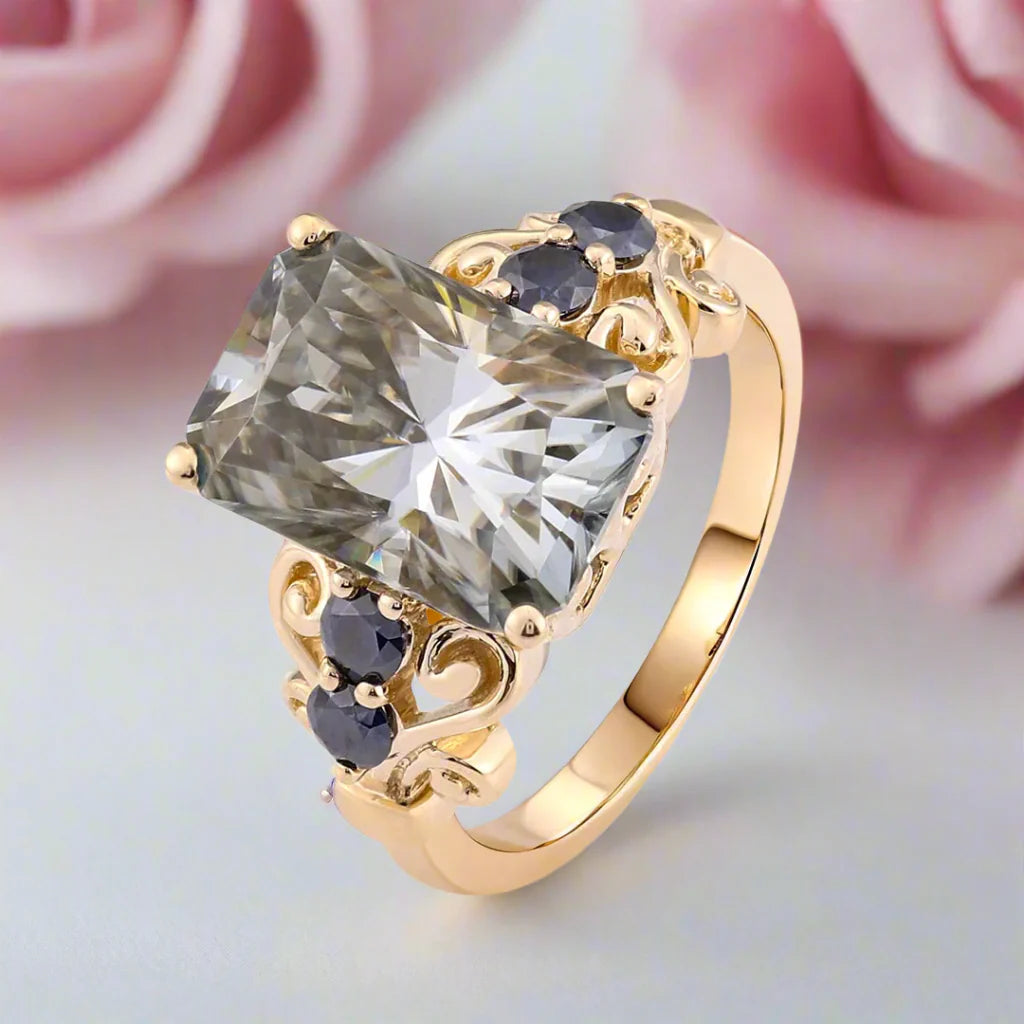5.5ct Gray Certified Moissanite Engagement Ring