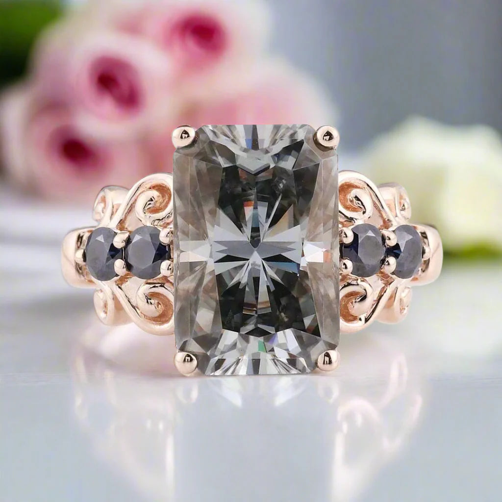 5.5ct Gray Certified Moissanite Engagement Ring