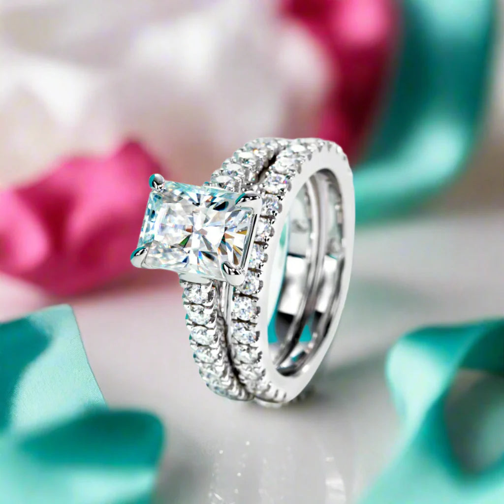 3ct  Radiant Cut Diamond Bridal Ring Set