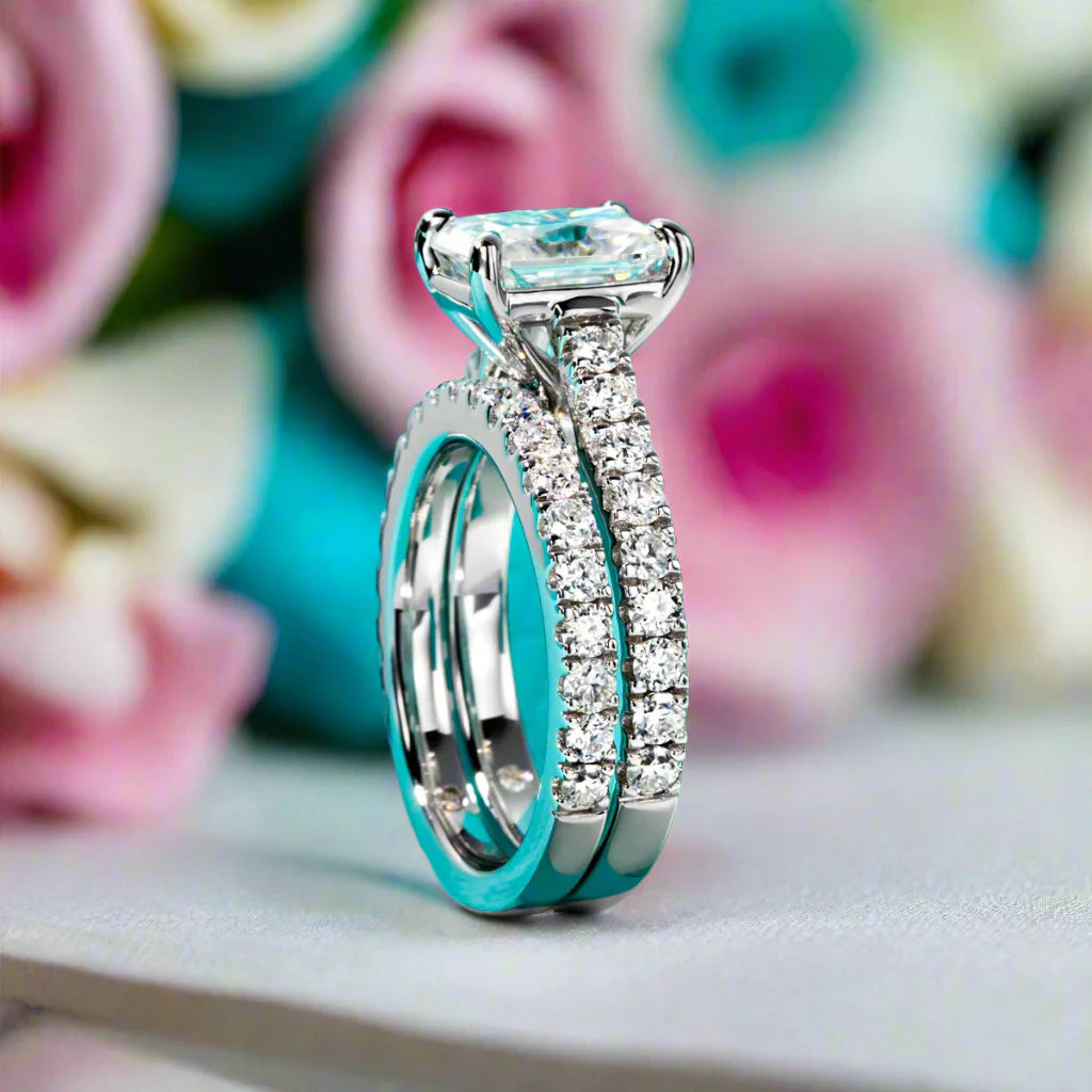 3ct  Radiant Cut Diamond Bridal Ring Set