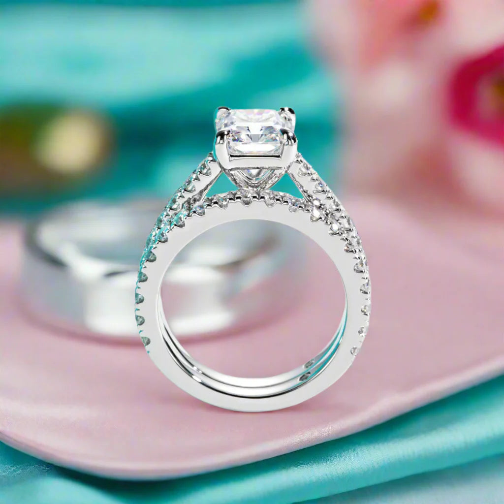 3ct  Radiant Cut Diamond Bridal Ring Set