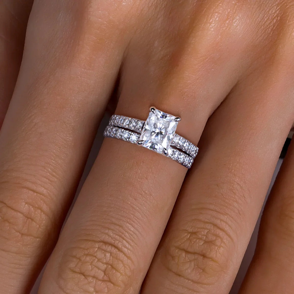 3ct  Radiant Cut Diamond Bridal Ring Set