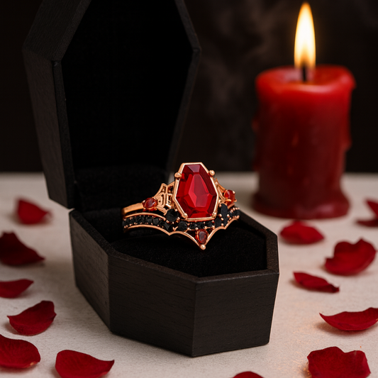 Eternal Vows Ring Set- Spider Web Coffin Cut Diamond Wedding Rings